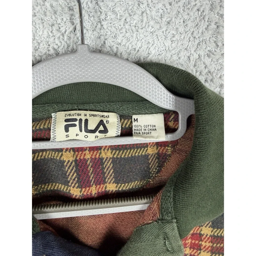 Vintage FILA Sport Men's Size M Long Sleeve Polo Shirt Plaid 90s